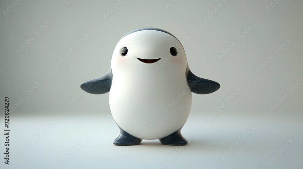 A cute, cartoon penguin with a big smile and small black and white wings, on a white background. A cute, cartoon penguin with a big smile and small black and white wings, on a white background.