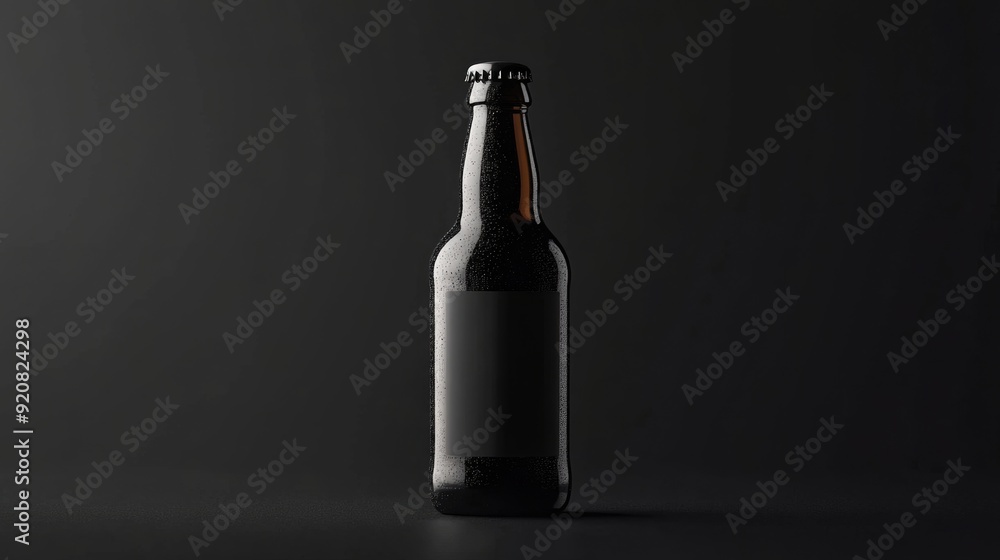 Glass Bottle Soda Mockup. Black Beer Bottle Label on Dark Background Concept