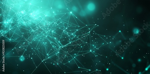 Green-blue geometric background with pale turquoise pattern.