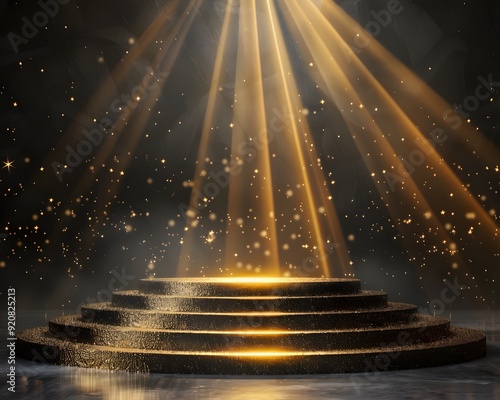 A golden podium with rays of light shining down on it. Perfect for showcasing the medal ceremony or award