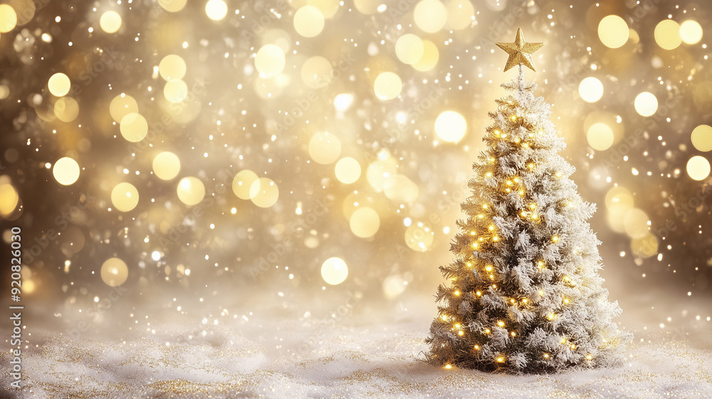 copy space, stockphoto, White & gold Christmas tree with lights, beautiful bokeh. Beautiful background for christmas card, invitation card. Promotional poster for Christmas shopping. copy space, stockphoto, White & gold Christmas tree with lights, beautiful bokeh. Beautiful background for christmas card, invitation card. Promotional poster for Christmas shopping.