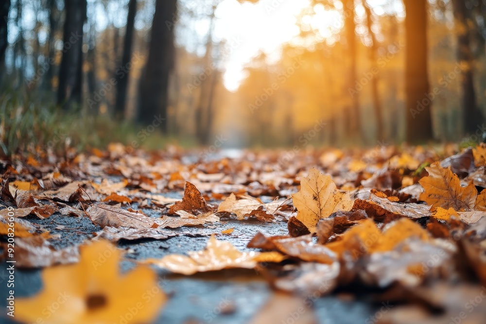 Tranquil Autumn Walk: Scenic Woodland Trail Blanketed with Fallen Leaves Tranquil Autumn Walk: Scenic Woodland Trail Blanketed with Fallen Leaves