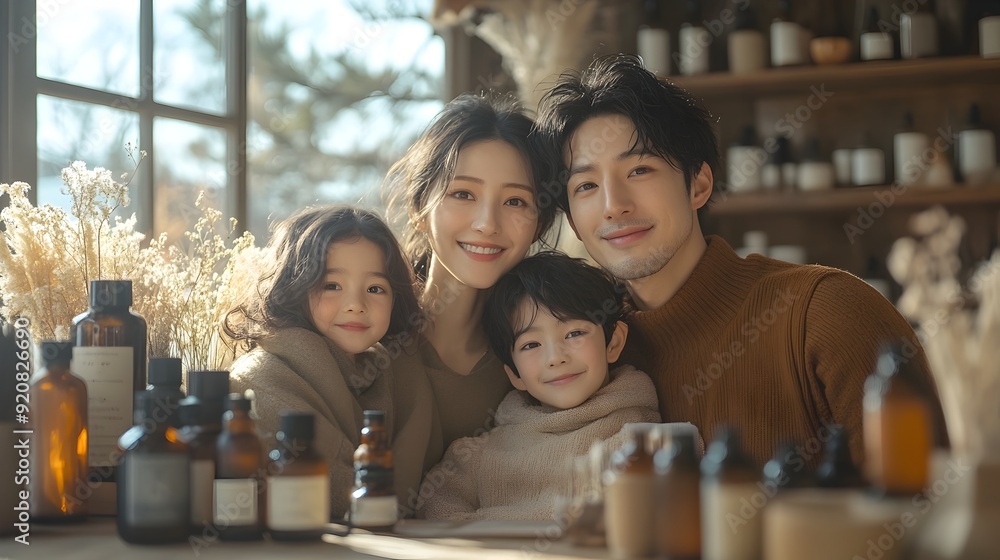 Obraz premium Warm Family Embracing in Cozy Household Interior with Natural Lighting