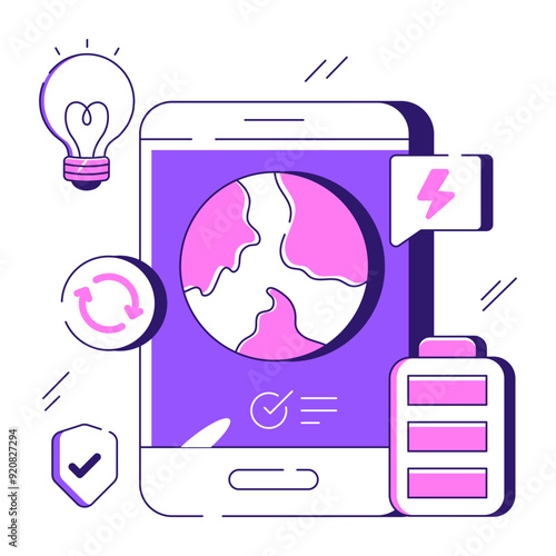 A flat design illustration of mobile battery

