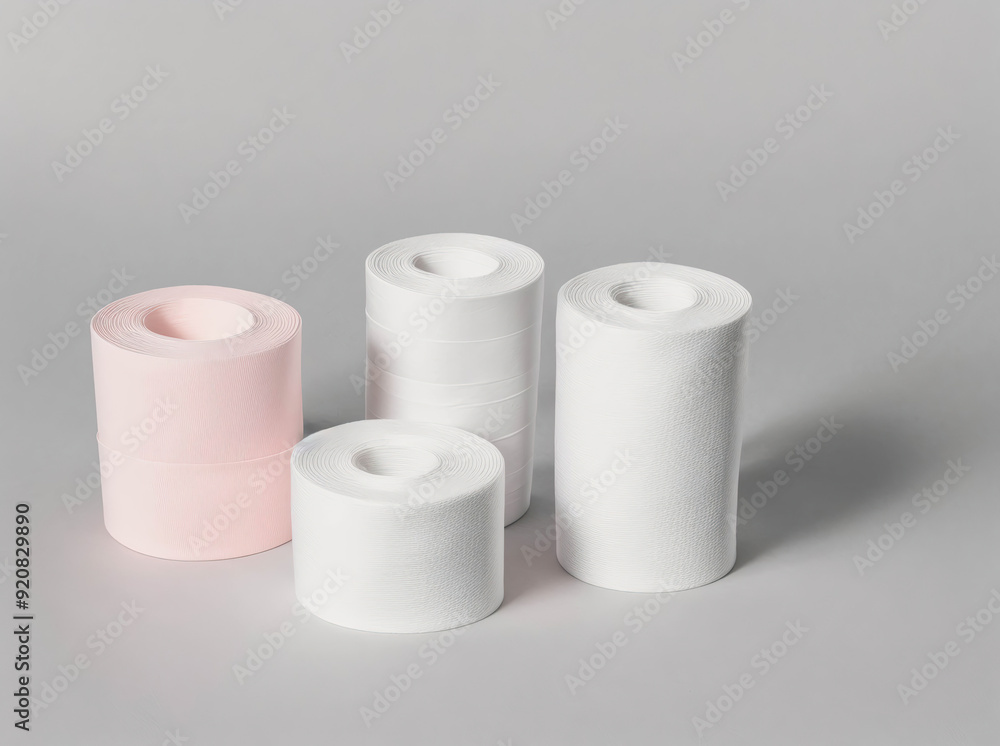 Four rolls of toilet paper are displayed on a white background Four rolls of toilet paper are displayed on a white background