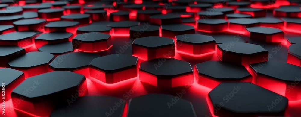 Obraz premium A dynamic black background with glowing red lines and hexagons; ideal for digital art or futuristic designs.