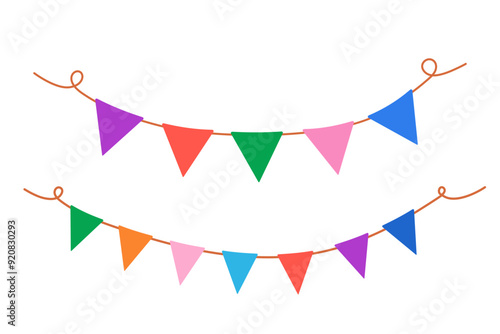 Triangle pennant flags. Hanging summer party garland. Vector illustration