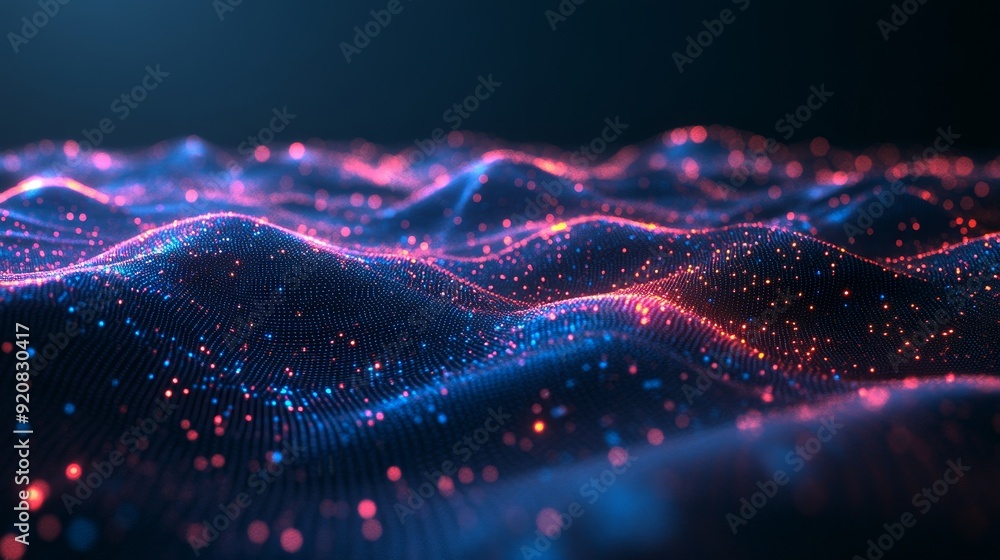 Data visualization. Cybernetic particles. Low poly mesh. Flow. Wave. Abstract polygonal low poly wave background with connecting lines and dots. 3D rendering. Data visualization. Cybernetic particles. Low poly mesh. Flow. Wave. Abstract polygonal low poly wave background with connecting lines and dots. 3D rendering.