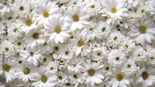 A breathtaking display of pure white daisies and vibrant chrysanthemums, ideal for creating beautiful floral designs