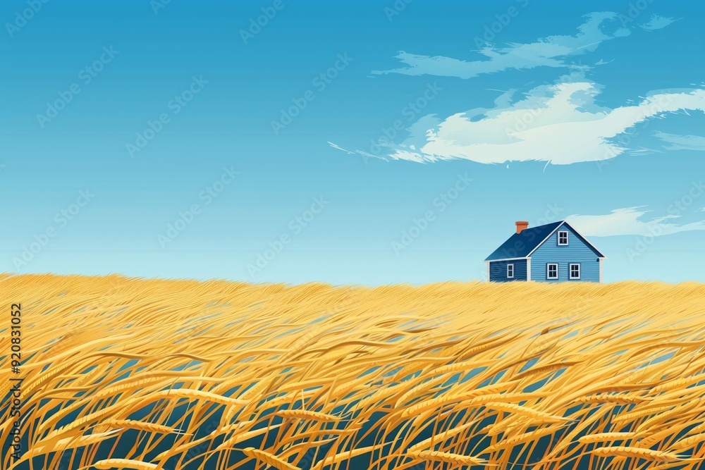 Landscape with an old village house standing in a field with autumn-yellowed grasses against a cloudy sky. Rural area.. Beautiful simple AI generated image in 4K, unique. Landscape with an old village house standing in a field with autumn-yellowed grasses against a cloudy sky. Rural area.. Beautiful simple AI generated image in 4K, unique.