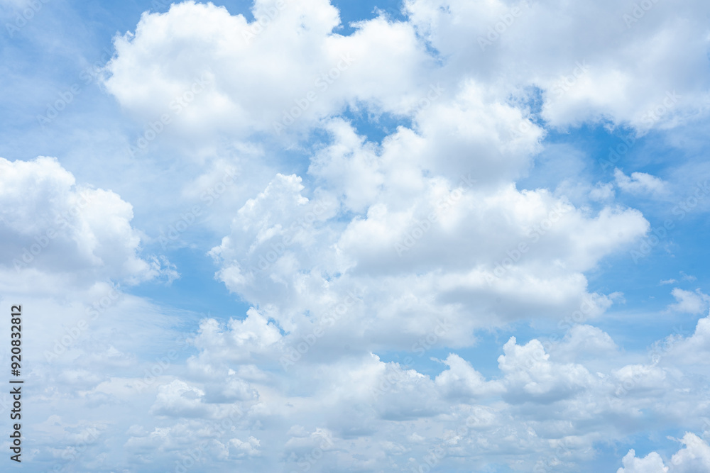 Fototapeta premium Bright blue sky with fluffy white clouds on a sunny summer day