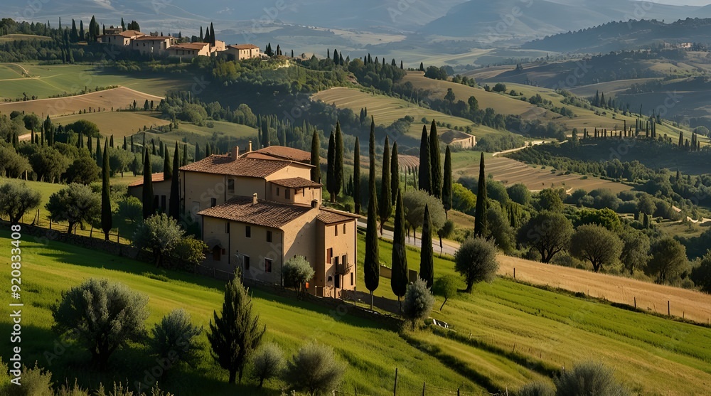 Landscape view of Tuscany hills Italian countryside.generative.ai Landscape view of Tuscany hills Italian countryside.generative.ai
