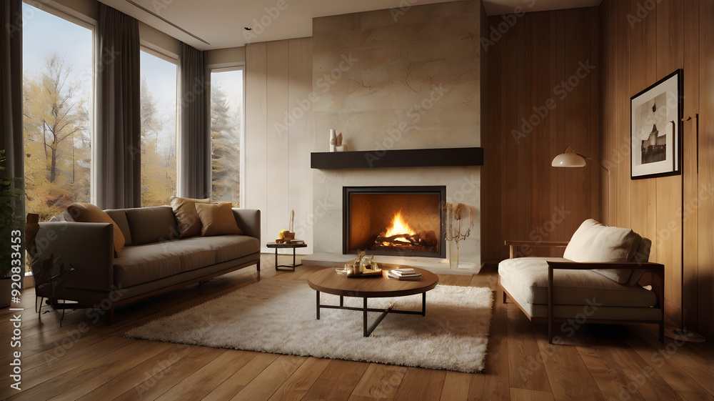 living room with fireplace, ai generated living room with fireplace, ai generated