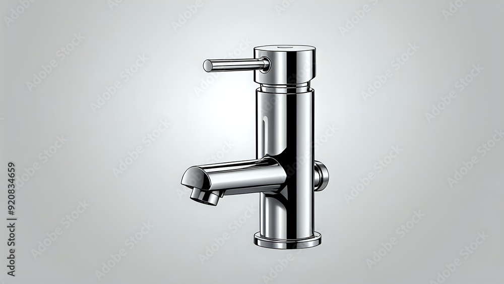 A modern chrome faucet isolated on a white background. A modern chrome faucet isolated on a white background.