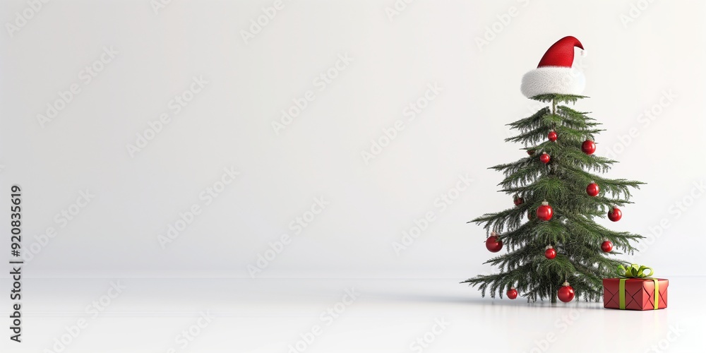 Tiny chrismas tree wear christmas hat ,copy space Tiny chrismas tree wear christmas hat ,copy space
