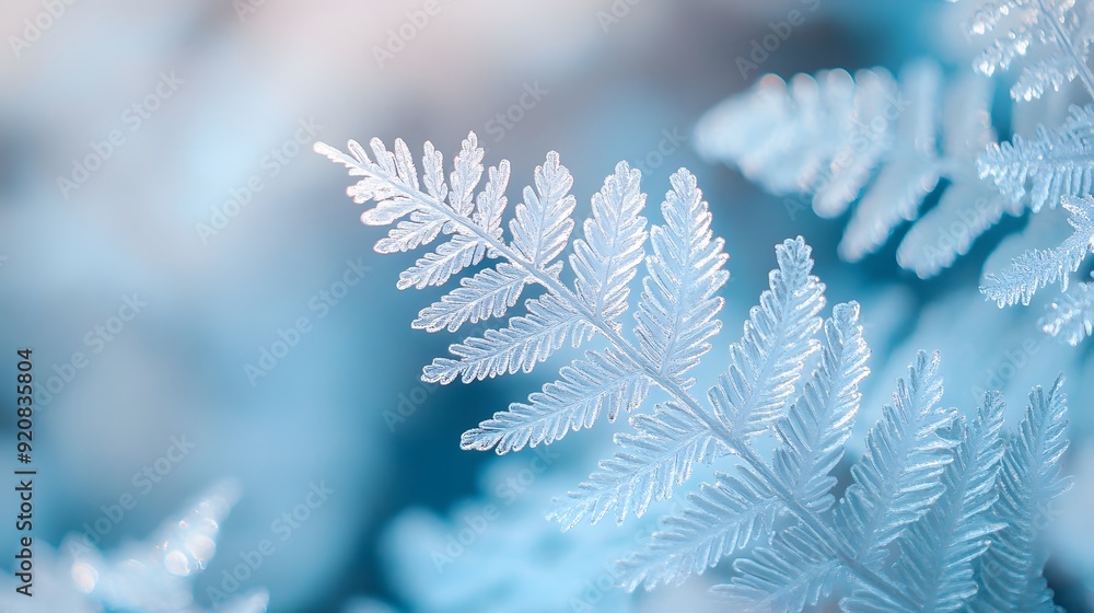Frosty fern leaves, crystalline ice crystals, winter wonderland, macro photography, soft blue background, bokeh effect, muted forest colors, delicate frozen patterns. Frosty fern leaves, crystalline ice crystals, winter wonderland, macro photography, soft blue background, bokeh effect, muted forest colors, delicate frozen patterns.