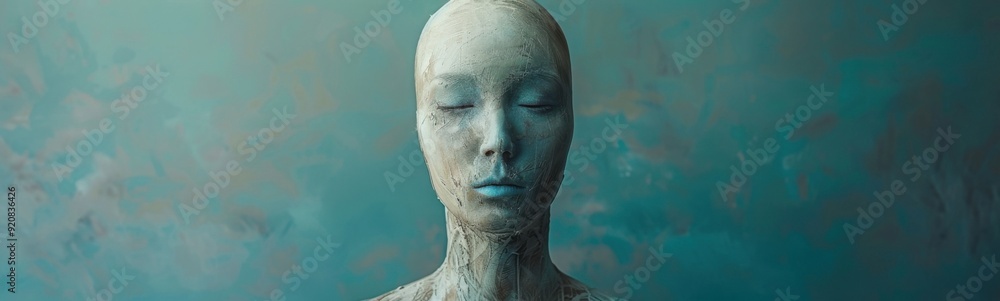 Sculpture of a man with a blue face. Dissociative identity disorder issue, Banner Sculpture of a man with a blue face. Dissociative identity disorder issue, Banner