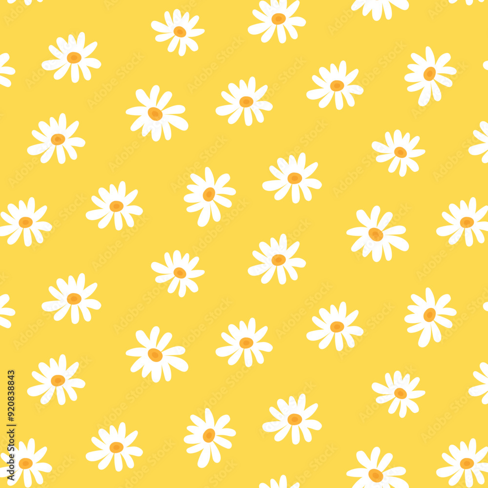 Bright pattern with daisies on yellow background. Vector illustration Bright pattern with daisies on yellow background. Vector illustration