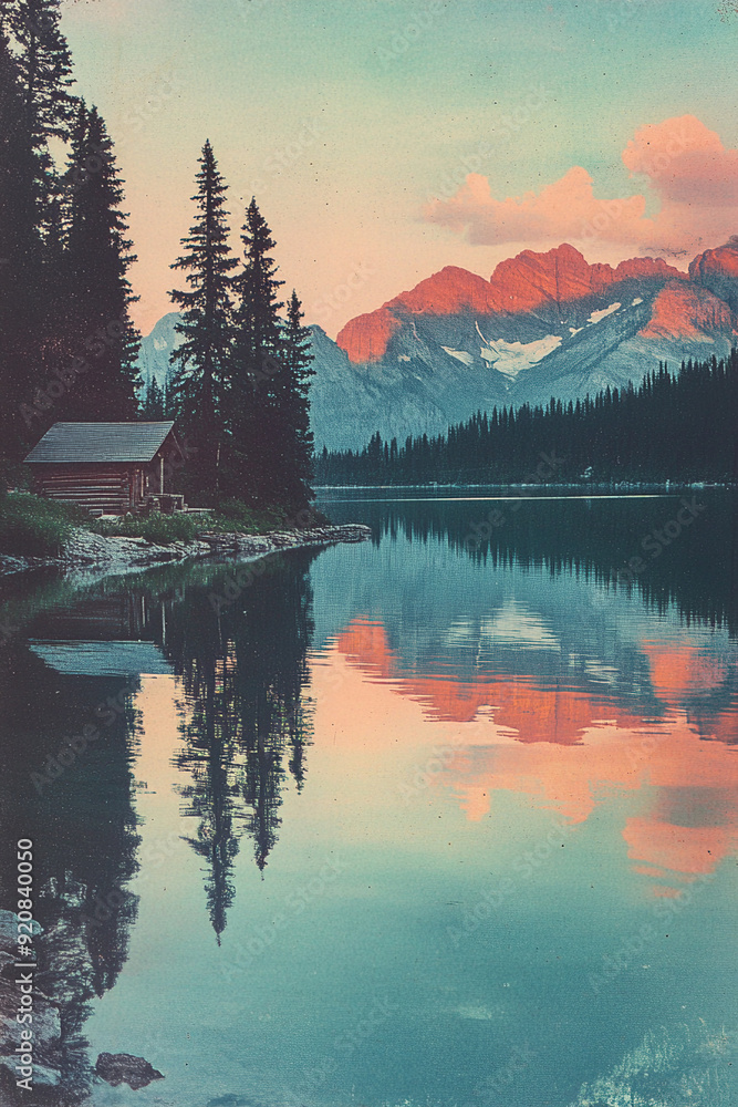 Fototapeta premium Haus am See mit Bergen