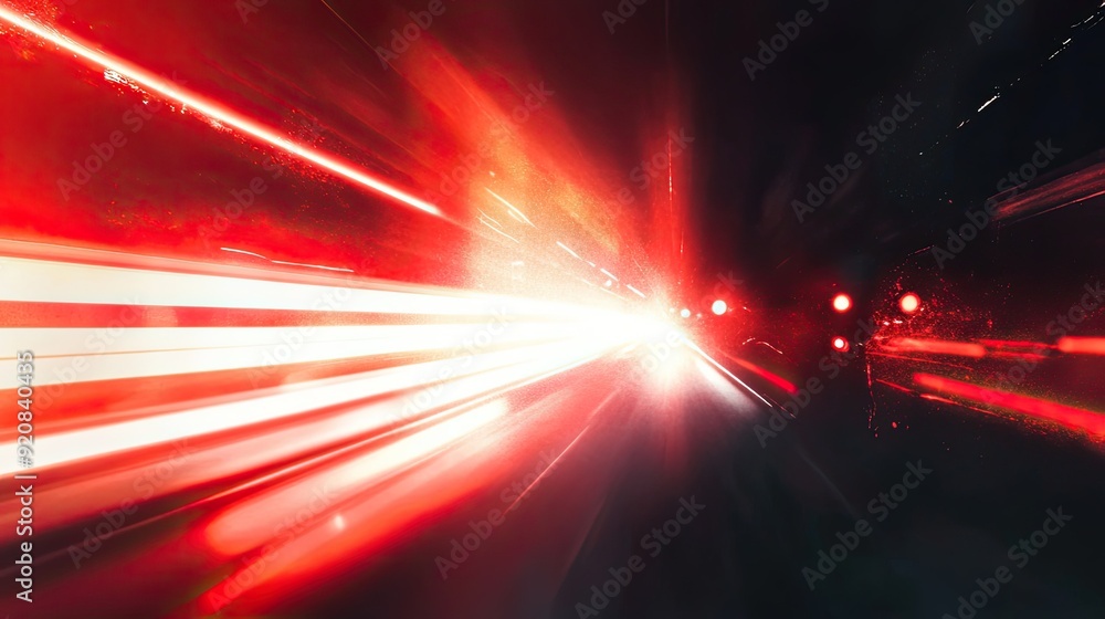 Abstract background with diffused tracks of bright red and white rays against dark blurred surface Abstract background with diffused tracks of bright red and white rays against dark blurred surface