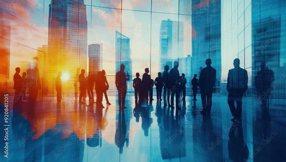 Silhouettes of Business People in a Modern City Silhouettes of Business People in a Modern City