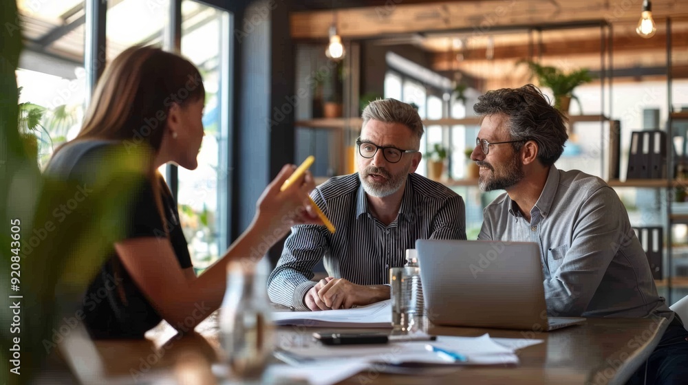 An entrepreneur explaining the competitive landscape in their industry to investors An entrepreneur explaining the competitive landscape in their industry to investors