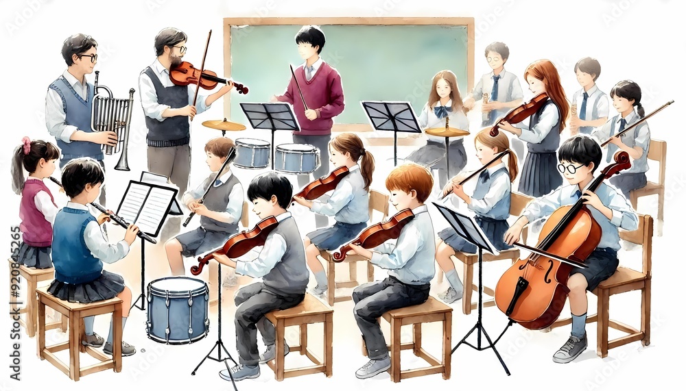 Fototapeta premium Harmonious Learning: Watercolor Music Class