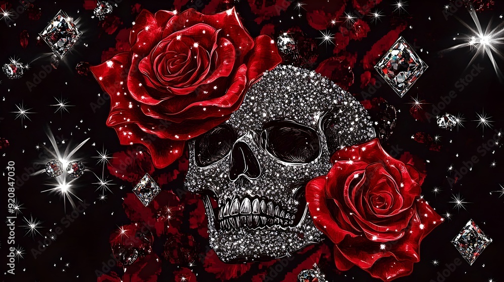 Enchanting Skull and Rose Gothic Floral Arrangement with Sparkling Gems Enchanting Skull and Rose Gothic Floral Arrangement with Sparkling Gems