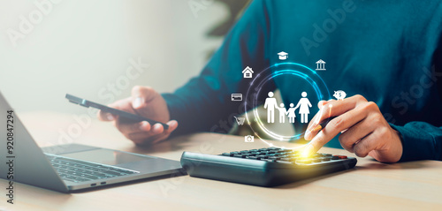 Obraz na płótnie Ensure family stability and financial security with our investment and insurance solutions. Safeguard your future, protect your assets, and achieve economic assurance together. w salonie