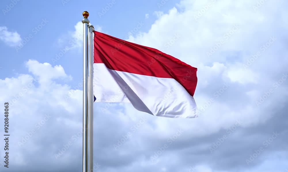 Graceful Red and White: The Indonesian Flag in a Serene Sky Graceful Red and White: The Indonesian Flag in a Serene Sky