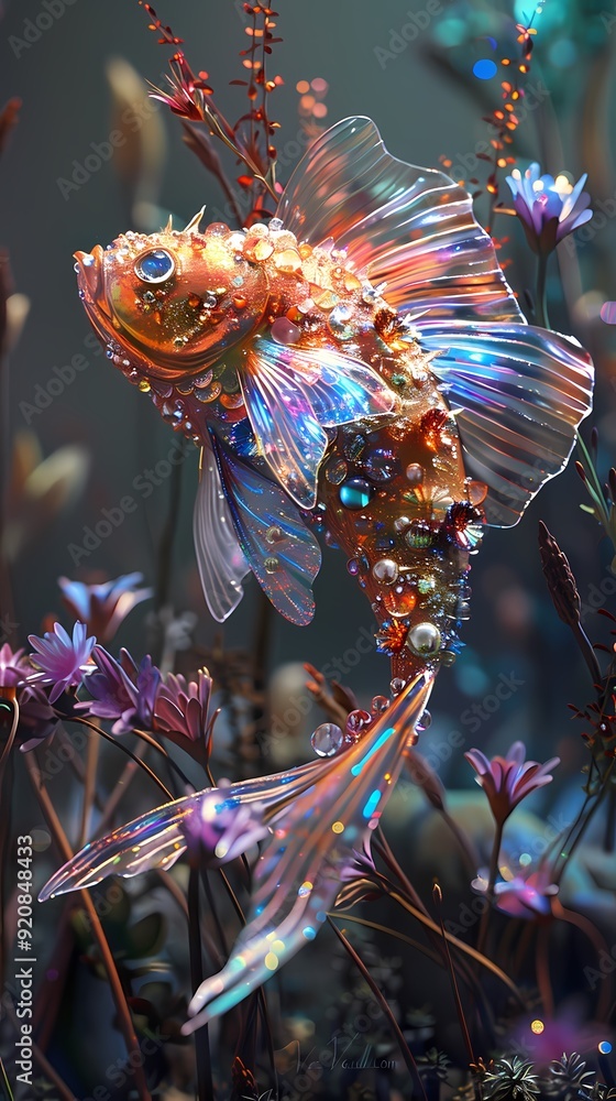 Fototapeta premium Digital technology crystal fish fantasy scene abstract graphic poster background