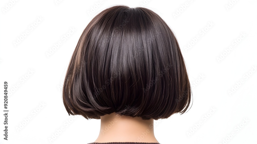 Elegant Short Bob Hairstyle with Side Swept Bangs on White Background Elegant Short Bob Hairstyle with Side Swept Bangs on White Background