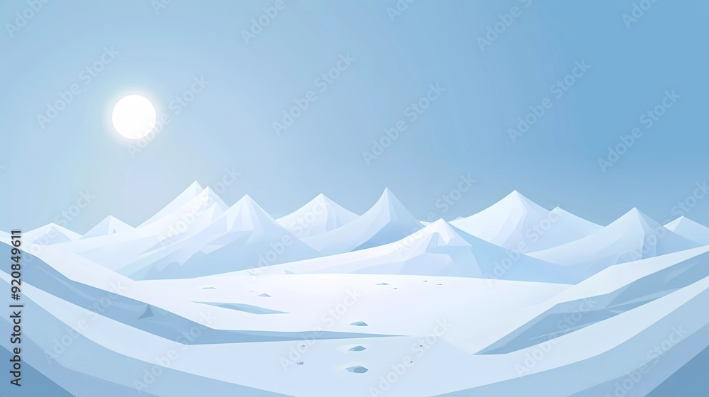 simple flat illustration of a snowy landscape with mountains in simple ...