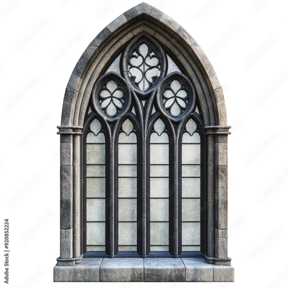 PNG Gothic arched window design with stone details PNG Gothic arched window design with stone details