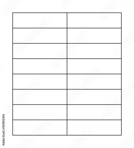 Simple table, chart isolated on white. Minimalist 2x8 Grid Template with Black Lines on White Background