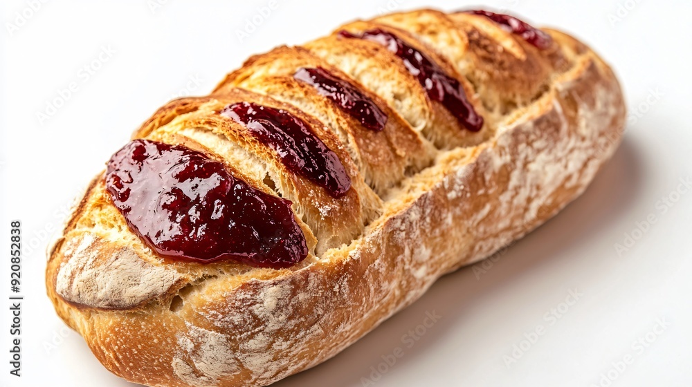 Baked bread with jam on white background isolat Baked bread with jam on white background isolat
