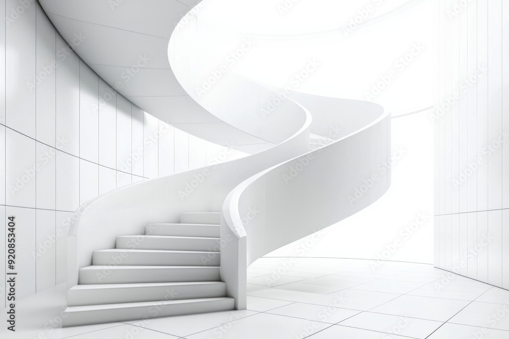 Obraz premium A white color spiral staircase in an ultramodern building, minimalist design 
