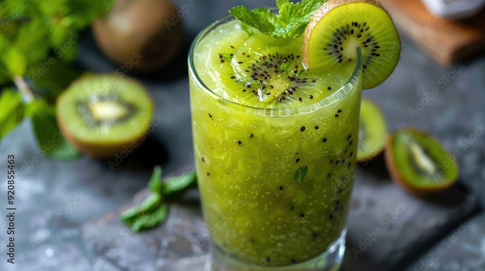 Refreshing Kiwi Smoothie with Mint Garnish Refreshing Kiwi Smoothie with Mint Garnish