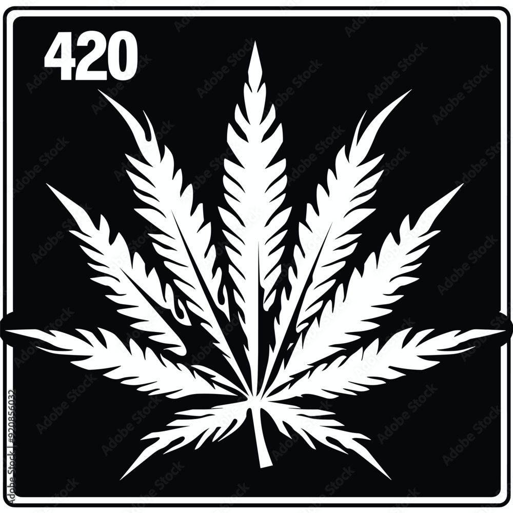 Naklejka premium Black and white 420 logo with marijuana leaves. 