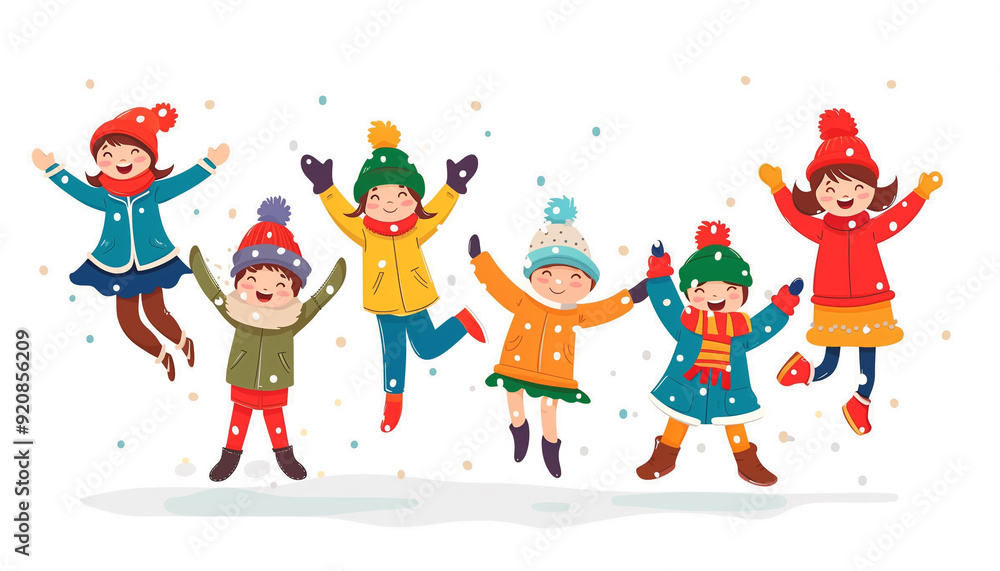 Group of winter children jumping. vector illustration Group of winter children jumping. vector illustration