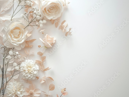 Vintage Floral Wedding Theme with Pastel Colors on a White Background