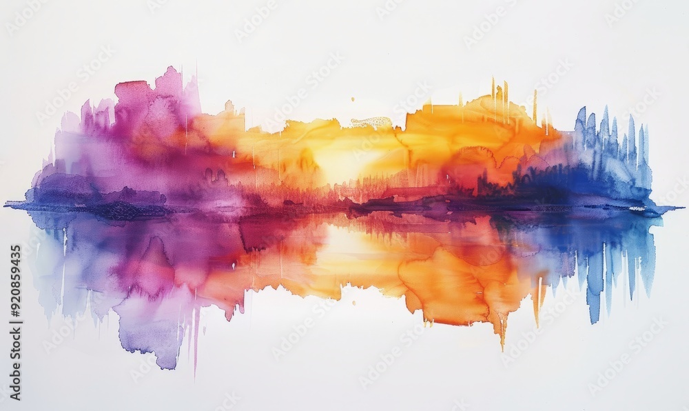 Watercolor abstract twilight reflections on white. Watercolor abstract twilight reflections on white.