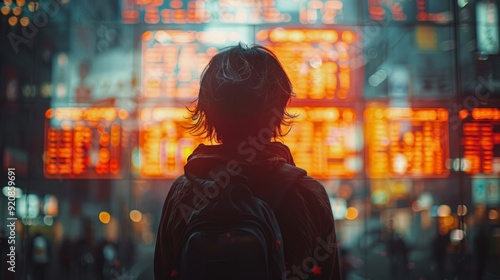 Wallpaper Mural A personâ€™s silhouette with a blurred face, standing in front of multiple screens displaying fake bank transactions and fraudulent messages, the atmosphere is tense and eerie.  Torontodigital.ca