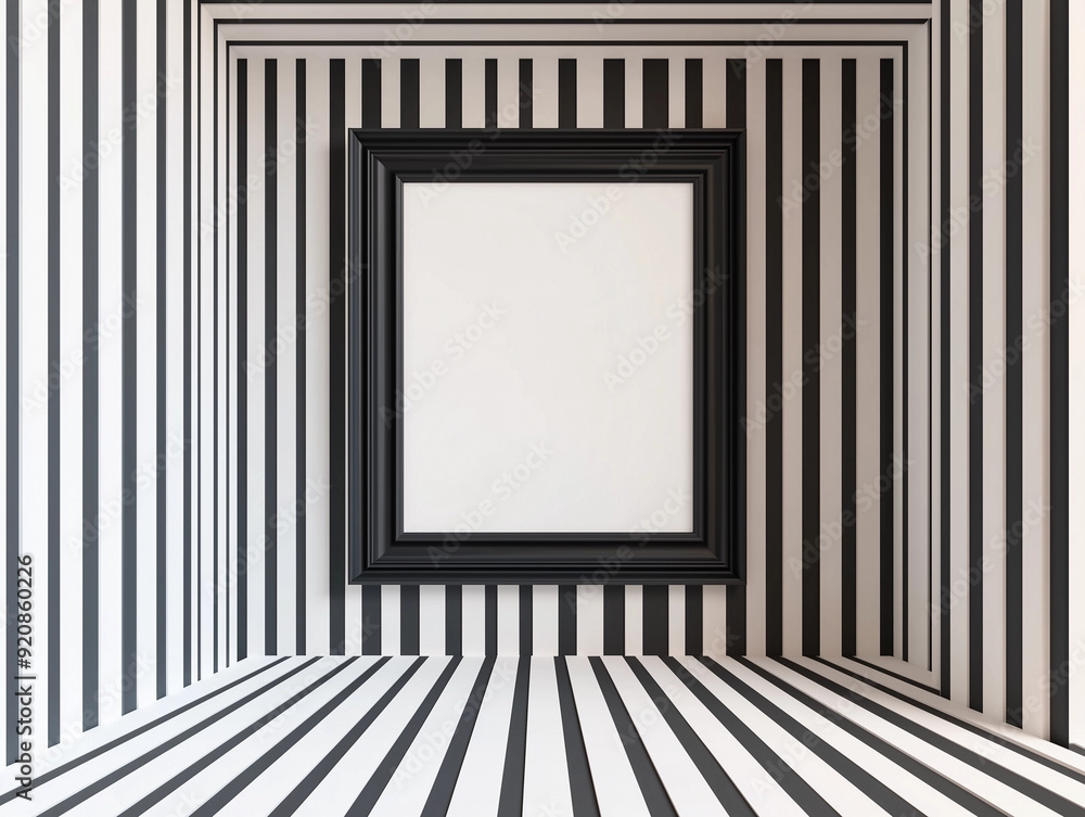 Monochrome bold geometric stripe pattern poster mockup template with black and white optical illusion frame pod print on demand modern trendy minimal stylish concept design Monochrome bold geometric stripe pattern poster mockup template with black and white optical illusion frame pod print on demand modern trendy minimal stylish concept design