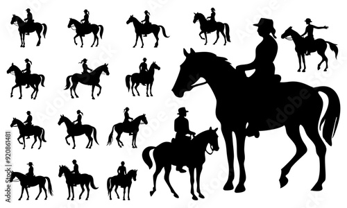 Set of horses and riders silhouette vector illustration