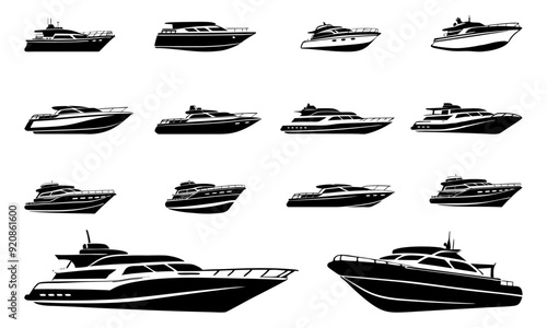 Set of motor yacht silhouette vector illustration