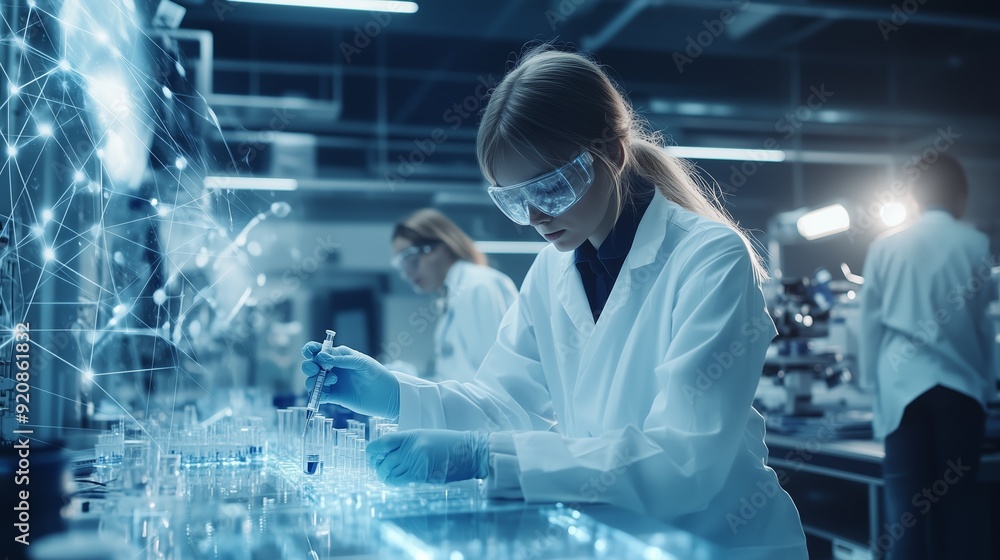 Scientist conducting experiments in a modern laboratory during the day Scientist conducting experiments in a modern laboratory during the day