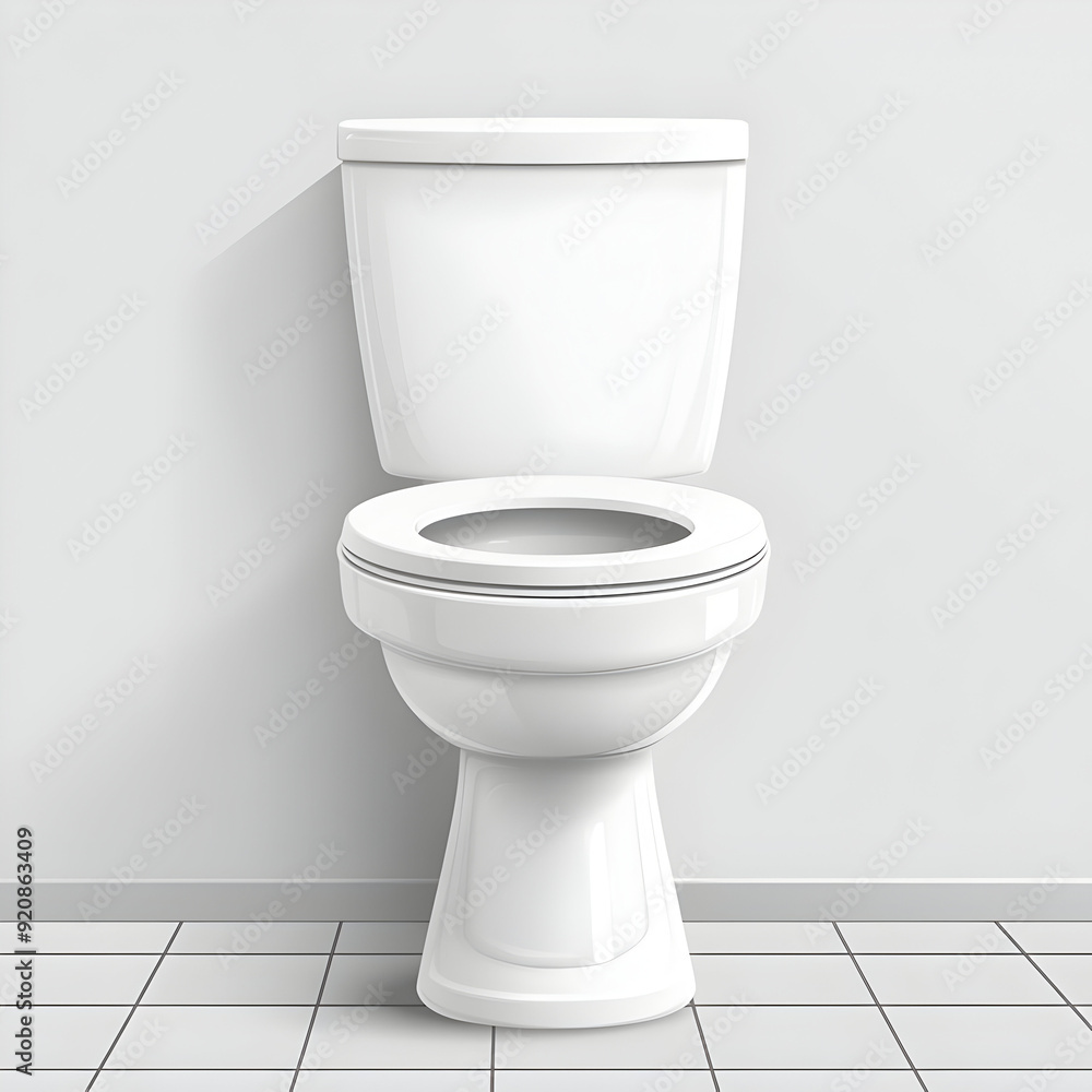 A clean, modern white toilet on a tiled floor, ideal for bathroom design concepts and interior decoration. A clean, modern white toilet on a tiled floor, ideal for bathroom design concepts and interior decoration.