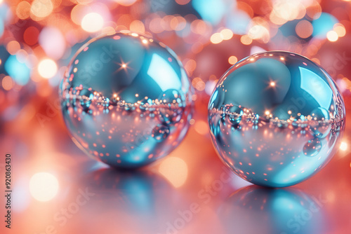 Christmas Ornament Balls with Reflective Light in Evening photo