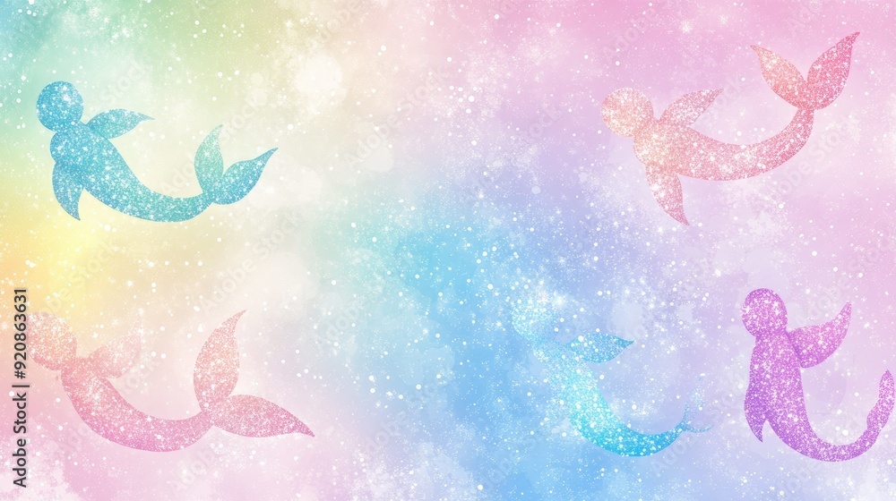 Fototapeta premium Cute pastel colorful glitter background for birthday party invitation. Little princess rainbow.